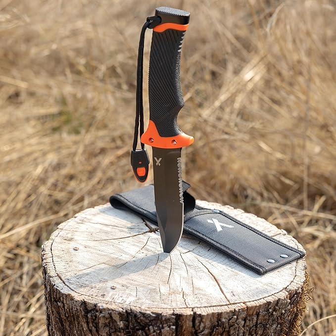 Bear Grylls Ultimate Knife - Fixed Blade Knife, Full Tang with Serrated Edge, Fire Striking Edge, and Emergency Whistle, Includes Sheath - 4.75” Blade, Stainless Steel Blade, Black