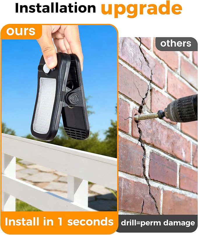 Clip on Solar Lights for Fence, 3 Modes Solar Motion Lights Outdoor Waterproof, 60LEDs 500LM Portable Security Light for Fence, Deck, Garage, Camping, USB Charging, 2 Black