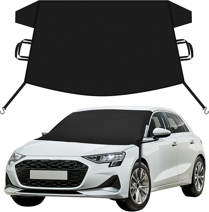 EcoNour Car Snow Cover Compatible for Audi A3 A4 A5 A6 | Windshield Cover for Ice and Snow with S-Hook Straps | Heavy-Duty 600D Oxford Winter Car Cover, Waterproof & Anti-Slip
