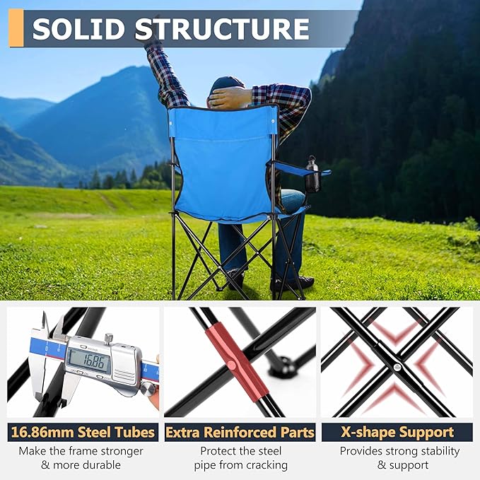 Joyfair Portable Camping Chair, Outdoor Lawn Folding Chairs for Adults, Heavy Duty Large Foldable Chairs for Beach, Fishing, Tailgating and More Outdoor Sport, Carry Bag & Cup Holder