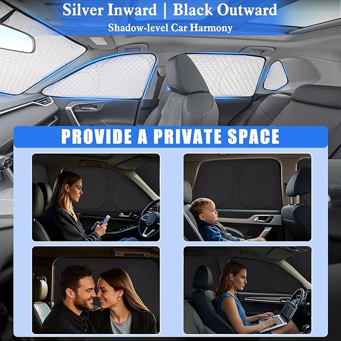 ZATOOTO Car Window Shades for Toyota RAV4 2019-2024, Full Coverage Car Sun Shade for Side Window & Windshield 6-Layer Thickened Ultra-Bright Reflection Extreme Heat Reduction & Blackout Privacy