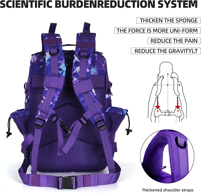 Lovelinks21 45L Tactical Assault Backpack 3 day assault pack with Molle Waterproof backpack Rucksack for Tactical Backpacks (Purple Camo)