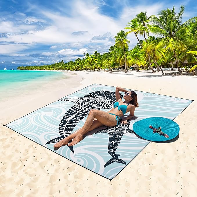 HIHOHO Beach Blanket Waterproof Sandproof Extra Large Beach Mat 79" X 83"/120"x108"for 1-8 Adults Quick Drying Durable Outdoor Picnic Mat for Beach Travel Camping Hiking