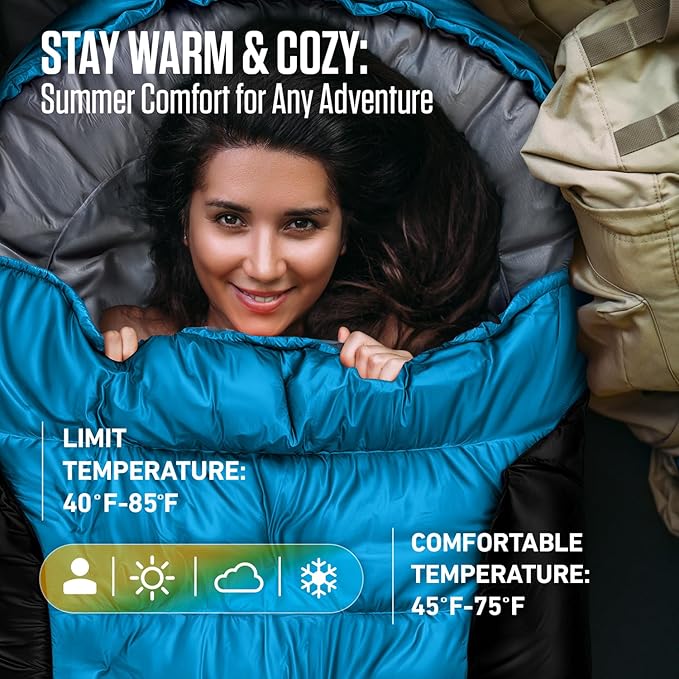 VENTURE 4TH Backpacking Sleeping Bag – XXL, Double and Single Sizes - Lightweight Warm & Cold Weather Sleeping Bags for Adults, Kids & Couples – Ideal for Hiking, Camping & Outdoor Adventures