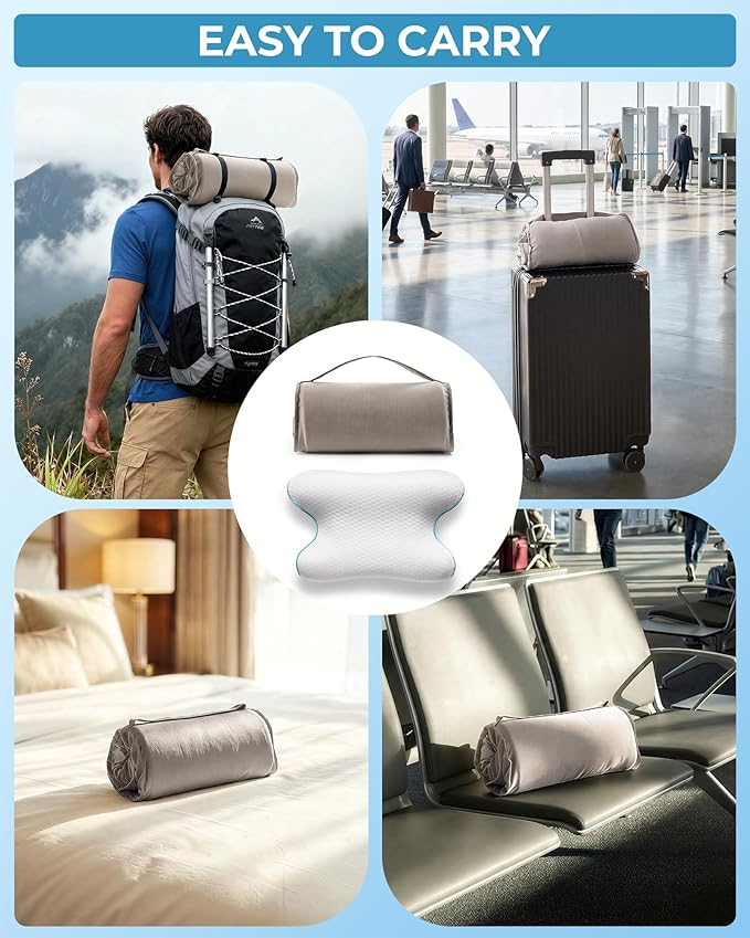 Elviros Portable CPAP Pillow for Side & Back Sleepers, Travel Sleep Apnea Pillow with Adjustable Height to Relieve Neck Pain, Reduce Mask Leaks & Pressure, Includes Travel Bag for Camping, Hotels