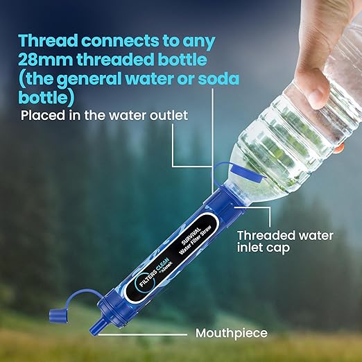 Filters-Clean Survival Water Filter Straw – 0.1 Micron Portable Personal Water Filter, 4,000L (1,056 Gallon) Capacity – Removes 99.9999% Bacteria & Protozoa – Hiking, Camping & Emergency - 2 Pack