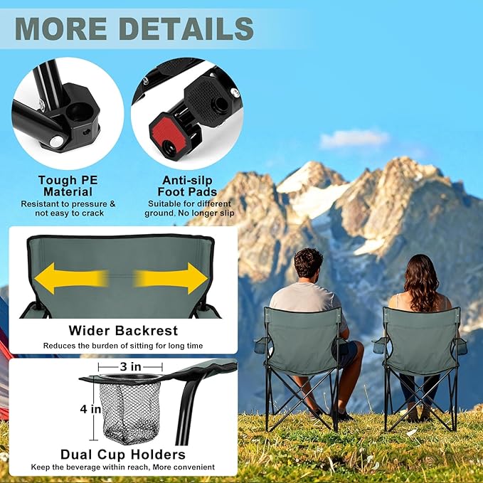 Joyfair Portable Camping Chair, Outdoor Lawn Folding Chairs for Adults, Heavy Duty Large Foldable Chairs for Beach, Fishing, Tailgating and More Outdoor Sport, Carry Bag & Cup Holder