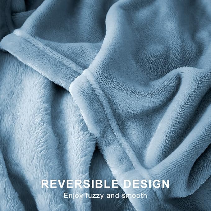 Hansleep Fleece King Size Blanket for Bed Washed Blue, Super Soft Flannel Fuzzy King Size Plush Cozy Blanket for All Seasons, Washed Blue, King 90x108 Inches