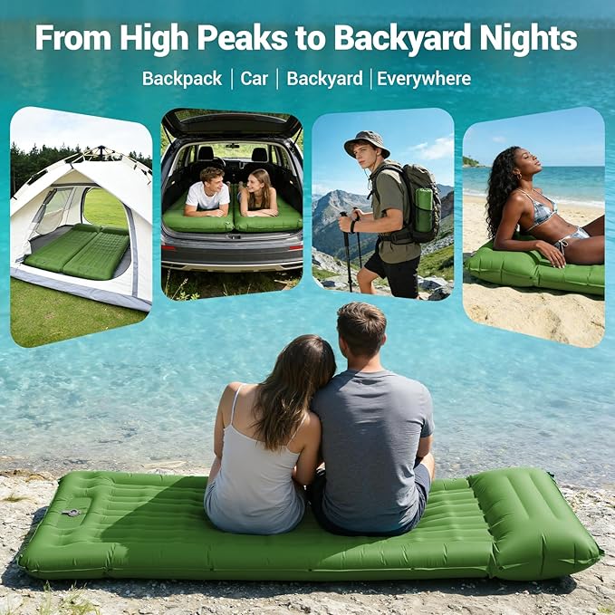 Sleeping Pad for Camping, 4.7" Thick Inflatable Sleeping Mat with 8 in Pillows & Built-in Foot Pump, Self Inflating Air Mattress Mat for Tent Hiking Essentials Gear