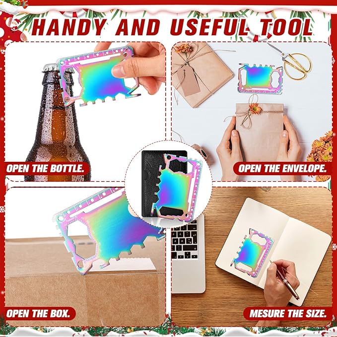 Cholemy 12 Pcs Credit Card Wallet Multitool 46 in 1 Metal Stainless Steel Survival Pocket Tool Multipurpose Bottle Opener Bulk for Men Christmas Stocking Stuffer Gift(Colorful,Classic Style)