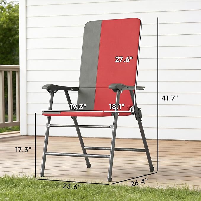 Outsunny Folding Patio Chairs Set of 2, Padded High Back Folding Lawn Chairs with Armrests, 600D Oxford Fabric, Portable Outdoor Camping Chair Set for Deck, Garden, Backyard, Red