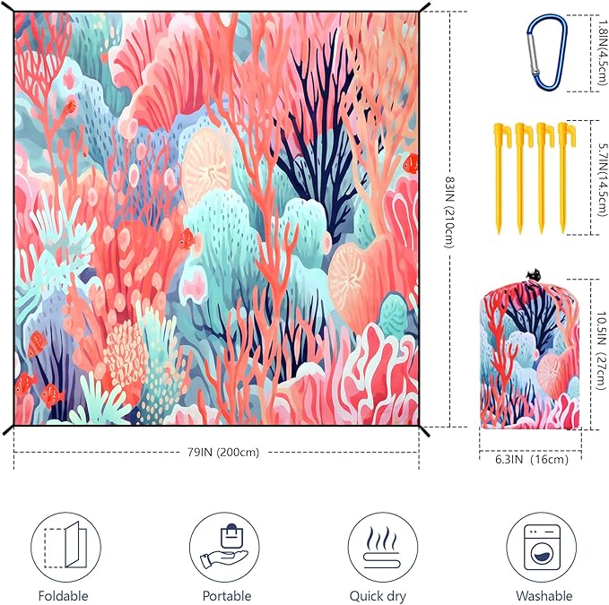 HIHOHO Beach Blanket Waterproof Sandproof Extra Large Beach Mat 79" X 83"/120"x108"for 1-8 Adults Quick Drying Durable Outdoor Picnic Mat for Beach Travel Camping Hiking
