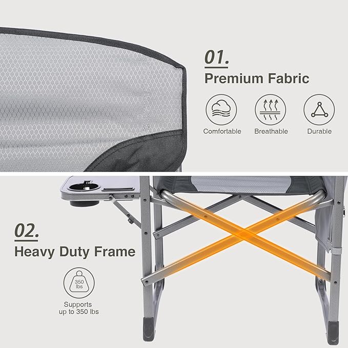 EVER ADVANCED Aluminum Lightweight Folding Director Chair, 350lbs Heavy Duty Camping Chair with Side Table & Storage, 19" Joint-Friendly Height Easy to Stand, Portable Makeup Artist & Vendor Chair