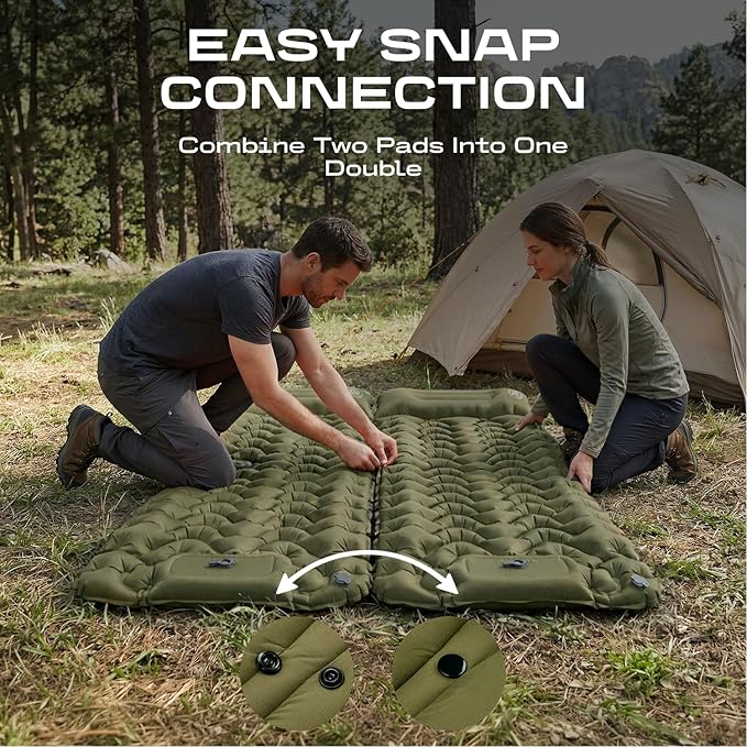 CKG Camping Sleeping Pad with Thermal Barrier, Ultralight Camping Mat 4in Thick with Pillow, Built-in Foot Pump Inflatable Sleeping Pad for Hiking Tent Road Trip Car Camp Travel Gear, Green