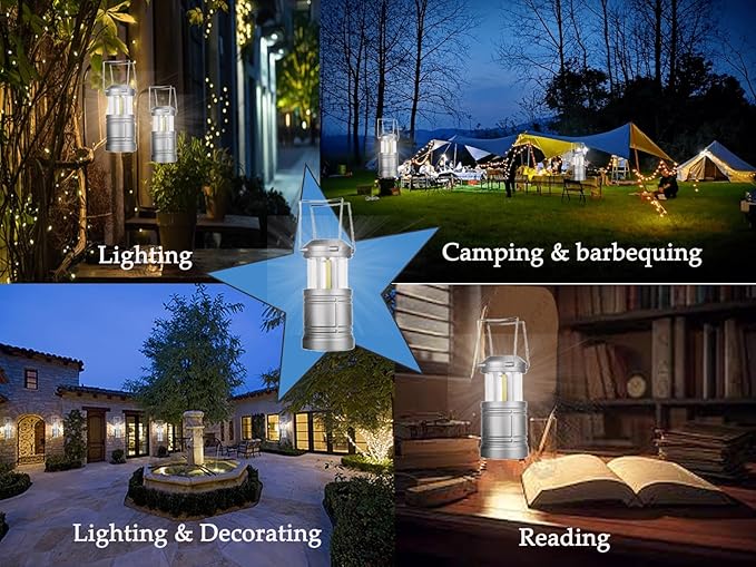 LED Camping Lantern, Battery Powered Hanging Lantern for Outdoor Camping Emergency Power Outages, 4 Pack