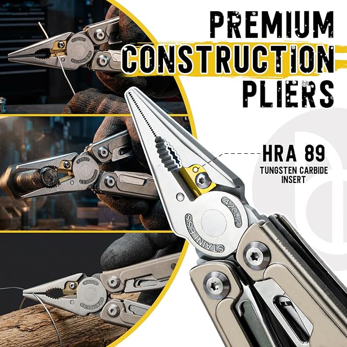 BIBURY 24-in-1 Titanium Multitool Pliers, 8.7oz Ultra-Light EDC Pocket Tool with Sheath & Belt Clip, Aerospace-Grade Titanium Handle for Camping, Hiking, DIY, Gift for Men - 2048DT