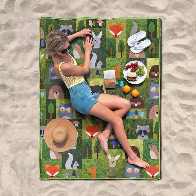 Supfitness Extra Large Picnic Blankets Waterproof Foldable (60"x 80") Boho Beach Blanket Waterproof Sandproof,3-Layer Thicking Mat Outdoor Packable Camping Blanket
