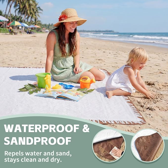 2 in 1 Extra Large Boho Beach Blanket Towel Giant Woven Outdoor Picnic Mat Camping Gear Cruise Essential 2025 Summer Vacation Must Have Airplane Travel Accessories Costa Rica Bahamas Hawaii Trip Stuff