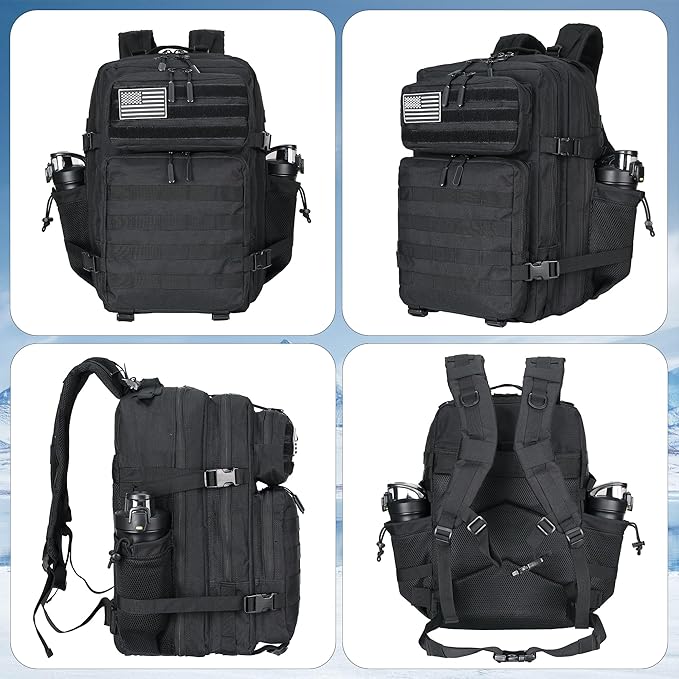 Lovelinks21 45L Tactical Assault Backpack 3 day assault pack with Molle Waterproof backpack Rucksack for Tactical Backpacks (Black)