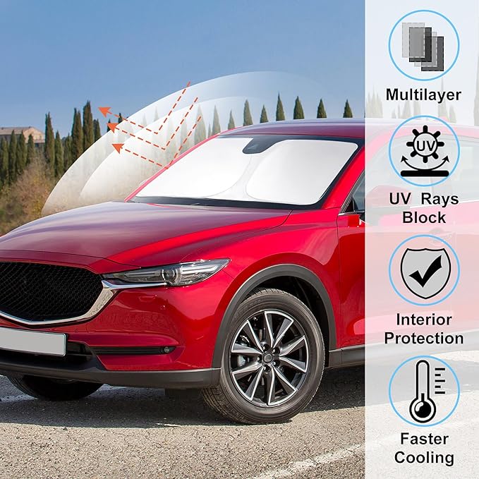 Windshield Sun Shade Custom Fit 2017-2023 2024 2025 2026 Mazda CX5 CX-5 Accessories Front Window Sunshade Shield Blocker Keeps Car Cool