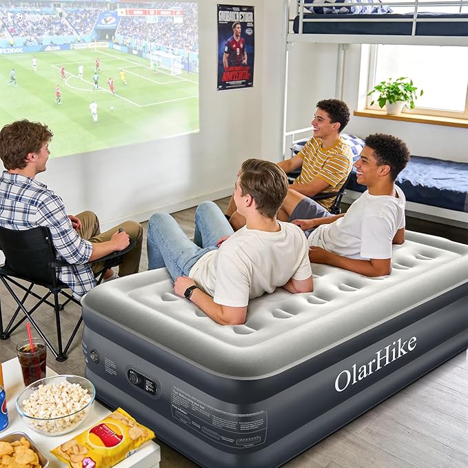 OlarHike Twin Air Mattress with Built-in Pump, 18" Raised Inflatable Bed for Home & Outdoor Use, 300lb Weight Capacity - Portable Blow-up Mattress for Guests, Camping, and Travel