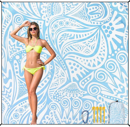 HIHOHO Beach Blanket Waterproof Sandproof Beach Mat 79”x 83” for 1-8 Adults Quick Drying Durable Outdoor Picnic Mat for Beach Festival Travel Camping Hiking (Flower Ripple-BL, 79"×83"(4 Person))