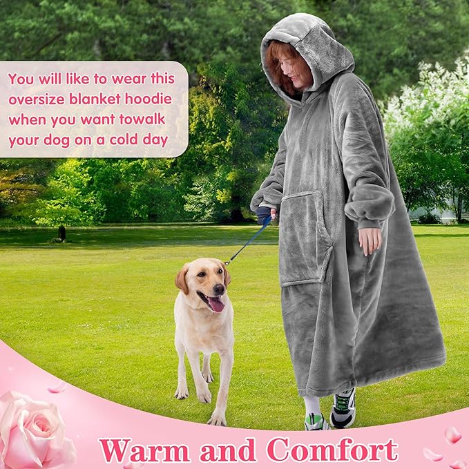Waitu Wearable Blanket Sweatshirt Gifts for Women and Men, Super Warm and Cozy Giant Blanket Hoodie, Thick Flannel Blanket with Sleeves and Giant Pocket - Gray