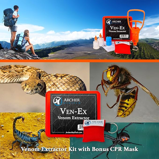 Ven-Ex Snake Bite Kit & Bee Sting Kit – Portable Venom Extractor for Humans and Dogs with Tourniquet, Bonus CPR Face Shield, Outdoor First Aid for Hiking, Camping & Backpacking