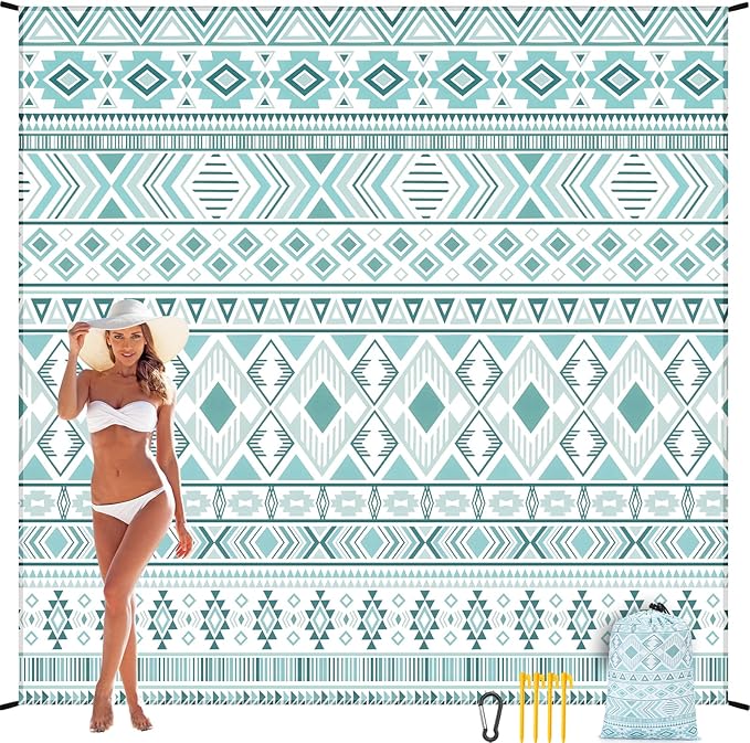 HIHOHO Beach Blanket Waterproof Sandproof Extra Large Beach Mat 79" X 83"/120"x108"for 1-8 Adults Quick Drying Durable Outdoor Picnic Mat for Beach Travel Camping Hiking