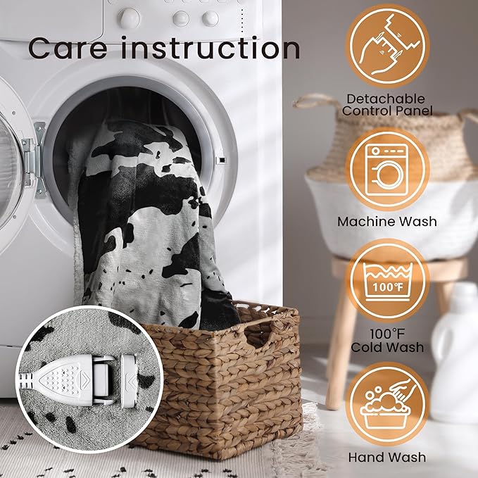 Heated Blanket Throw Blanket - Fast Heating Electric Blanket, Soft Flannel Heated Throw with 4 Time Settings,10 Heating Settings, Warm Gifts for Women & Mom & Grandma(50"x60"Cow Print Grey)