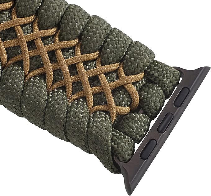 Savior Survival Gear Paracord Watch Band,Compatible with Apple Watch Band 49mm 46mm 45mm 44mm 42mm, iWatch Band Series Ultra 10 9 8 7 6 5 4 3 2 1 SE,Adjustable strap for men (Green-Brown-Black, Large)