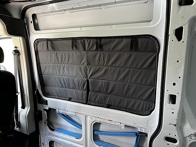 VanEssential Insulated Blackout Sliding Door Window Cover Designed for RAM Promaster with Bare Metal Window Frame Van Years 2014 to Current Model - Charcoal Gray