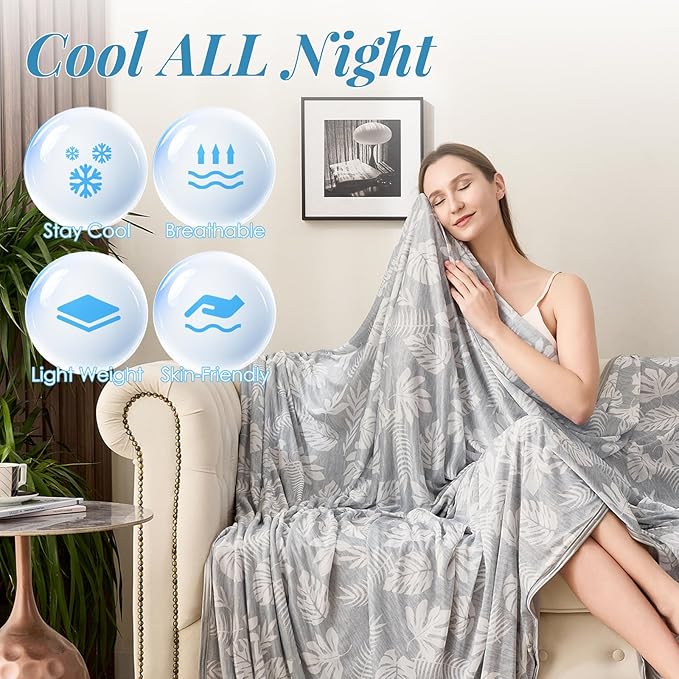 OIGAE Cooling Blanket for Hot Sleepers - Soft & Lightweight Summer Cold Blanket for Night Sweats | Perfect for Bed, Couch, Sofa (Gray, Twin 60" x 80", Tropical)