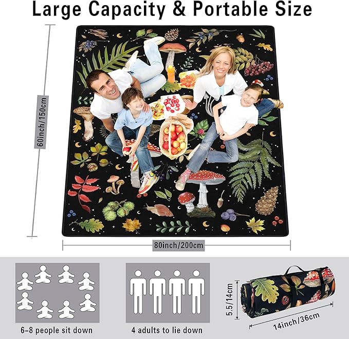 Supfitness Extra Large Picnic Blankets Waterproof Foldable (60 "x 80") Beach Blanket Waterproof Sandproof,3-Layer Thicking Mat Outdoor Packable Camping Blanket