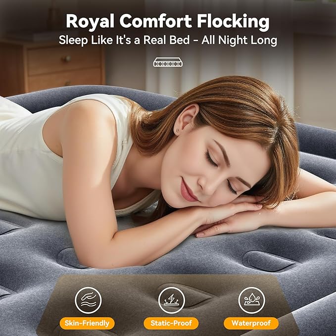 VOSSER Air Mattress Queen with Built in Pump,Blow Up Mattress in 3 Mins,18'' Raised Self Inflatable Mattress,Portable Airbed for Home,Floor&Travel,Queen Size Air Matress for Adults,660LB Max,Silver