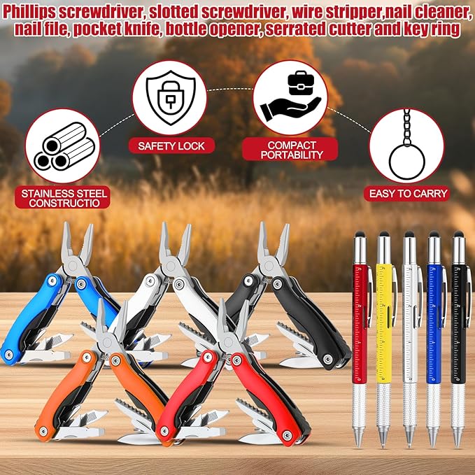 20 Pack Mini Multitool Bulk Easter Day Gifts for Men Him Dad Swag Bags Stuffers 6 in 1 Multi Tool Pen Multitool Pliers Pocket Knife for Men Birthday Camping Survival, 5 Colors