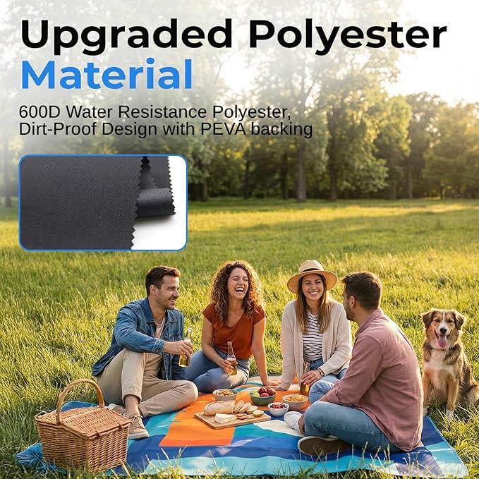 scuddles Extra Large Picnic Blanket – 60" x 80" Waterproof Outdoor Mat with Soft 3-Layer Comfort, Cozy Fleece Top, Foldable Design & Carry Strap for Beach, Camping, Parks & Hiking