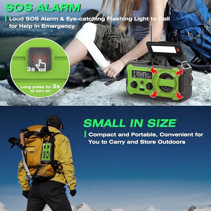 NITIGO Emergency Weather Radio 37000mWh Solar Hank Crank Radio USB Charged with NOAA/AM/FM, Flashlight, Reading Light, SOS Alarm for Emergency Kit for Indoor Outdoor Power Outage Survival Essentials