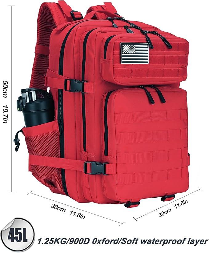 Lovelinks21 45L Tactical Assault Backpack 3 day assault pack with Molle Waterproof backpack Rucksack for Tactical Backpacks (Red)