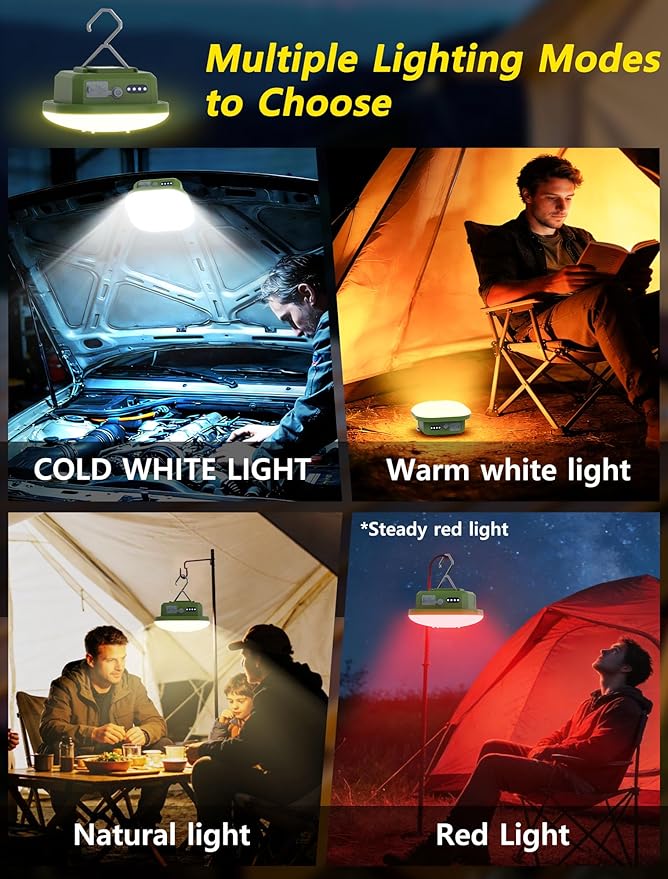 Rechargeable Camping Lantern, 800LM LED Tent Light with 4500mAh Battery & Magnet, IP54 Waterproof, Stepless Dimming, 5 Modes for Camping, Hurricane, Outdoor