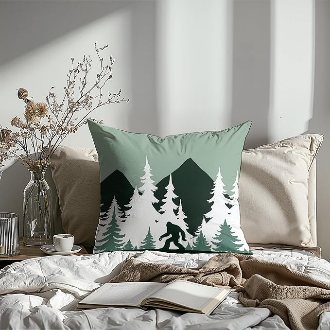 Funny Bigfoot Sasquatch Forest Throw Pillow Covers,Camper Decor Pillowcase,Camping Camper Bigfoot Gifts for Women,Big Foot Sasquatch Gifts 01