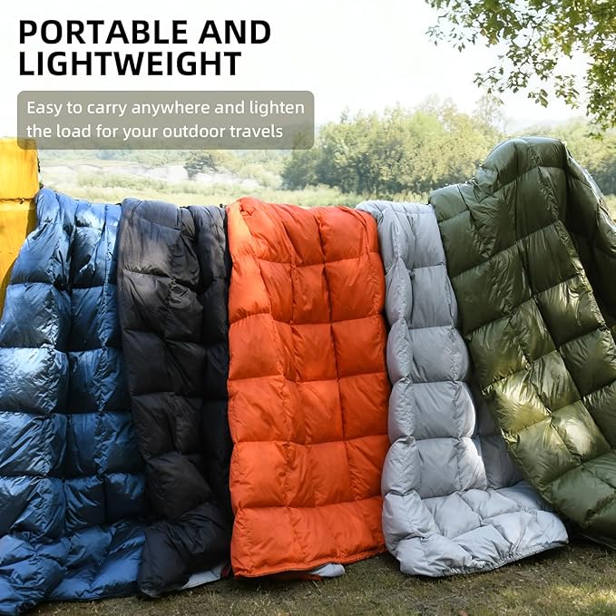 Down Camping Blanket - Lightweight, Packable, Warm & Puffy Outdoor Travel Quilt for Sleep, Hiking, Backpacking, Stadium, Festivals, Water-Resistant Sleeping Bag 55"x79"