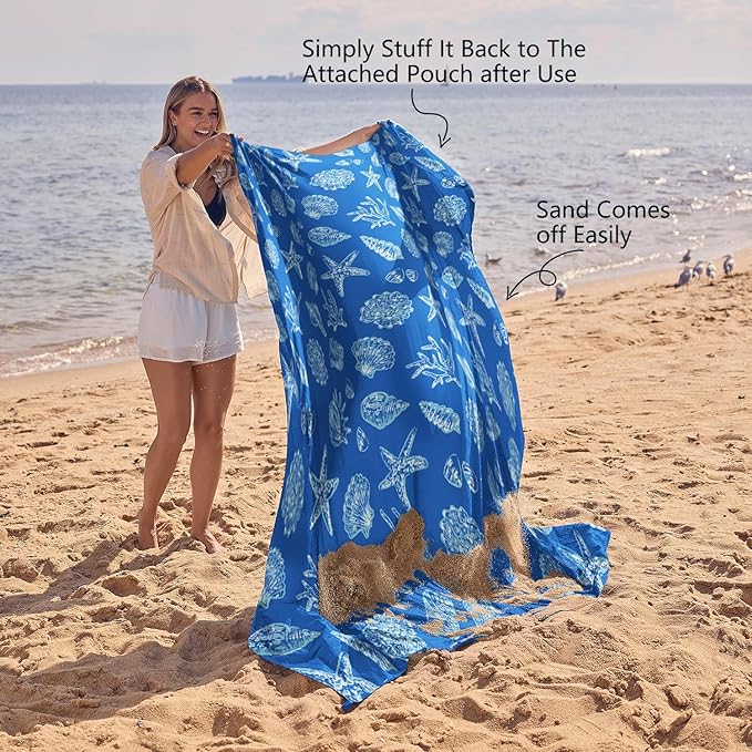 WEKAPO Beach Blanket Waterproof Sandproof Oversized, Extra Large Beach Mat Sand Free, Lightweight & Compact Sand Free Mat with 5 Stakes & 4 Corner Pockets