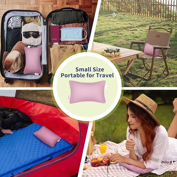 Pro Goleem Small Pillow 11"x7"x2.5" for Camping and Traveling with Name Tag Mini Tiny Pillow for Toddler Sleeping and Chair Car Air Nap Neck Lumbar Knee Rest Pillows, Pink
