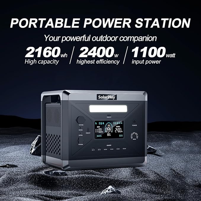 SolarPlay 2400W Portable Power Station, Solar Generator 2160Wh with LFP Battery, 1.5Hrs Fast Charging Emergency Power Station for Camping RV Home (Solar Panel Optional)