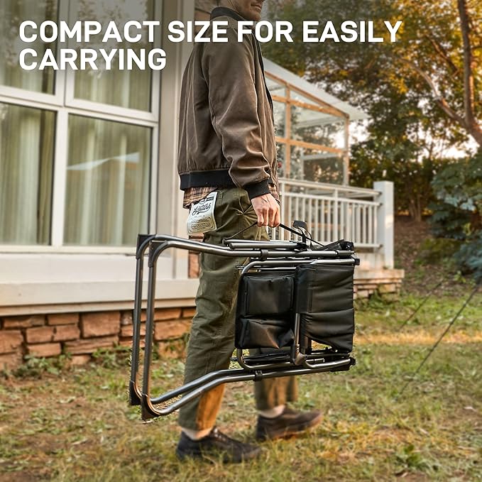 EVER ADVANCED 2 Piece Portable 30.7" Seat Height Tall Folding Camping Chair Directors Chair High with Side Table for Makeup Artist, Sports Event, Craft Show, Supports 350LBS