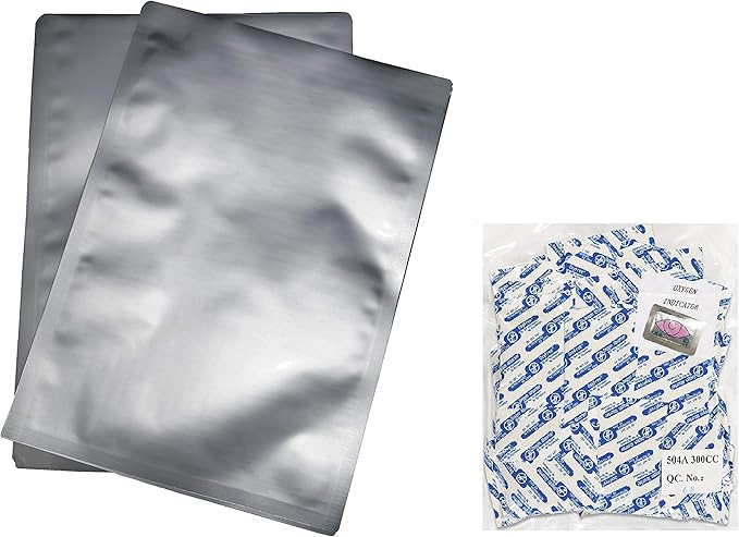 7 Mil Mylar Bags Plus 300cc Oxygen Absorbers For Food Storage (50, 1 Gallon 10 x 14 Inch)
