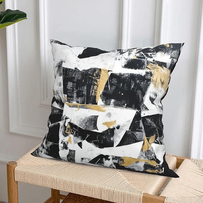 Black White Abstract Throw Pillow Covers 18 X 18 Inch Set of 4 Decorative Cushion Cover Home Decor for Sofa Chair Couch Bedroom Living Room