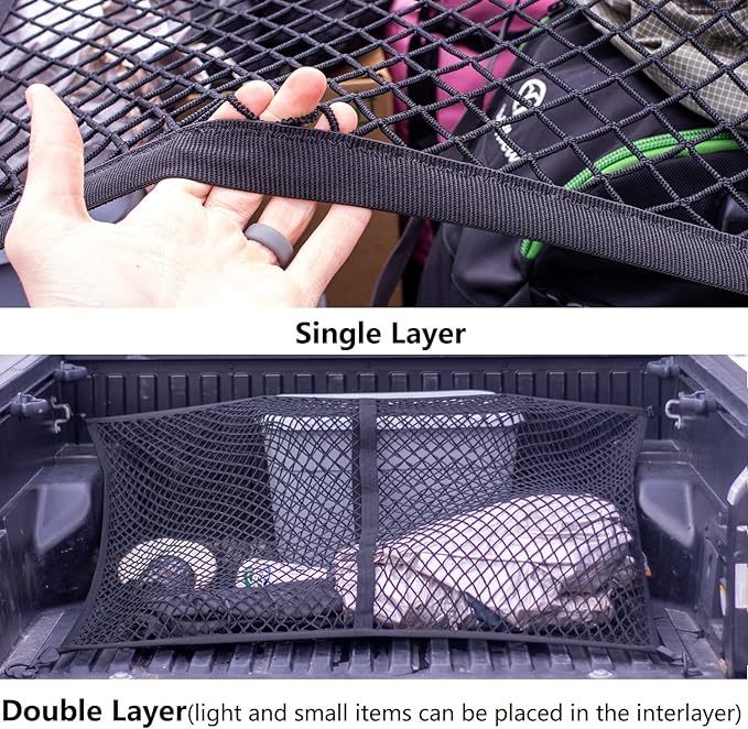 Highly Elastic Cargo Net, Simple Truck Bed Cargo Mesh Organizer, Suitable for Daily Light Loads of Trucks, 4'x4' Stretches to 7'x7' (Single Layer)