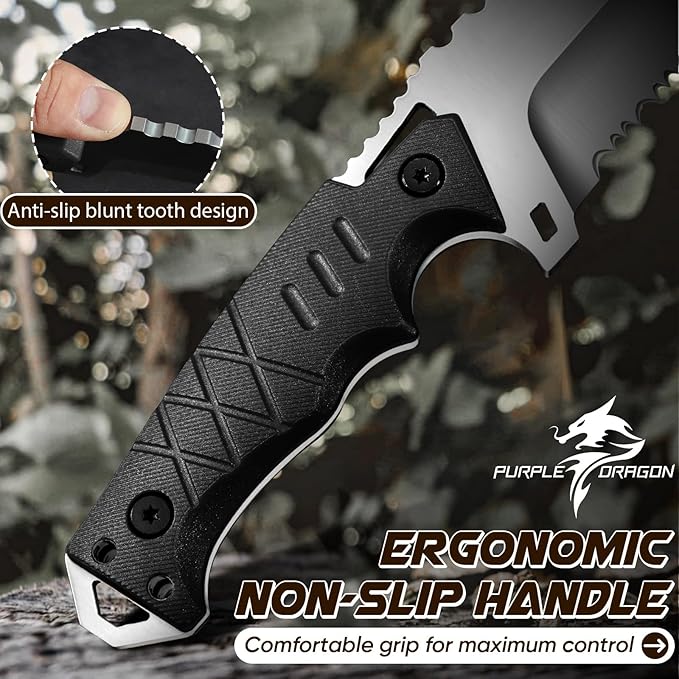 Purple Dragon Tanto Knife with Sheath - Fixed Blade Knife with D2 Steel Blade and G10 Handle - Camping Knives for Bushcraft - Survival - Hiking - Ideal Christmas Gift for Men and Women